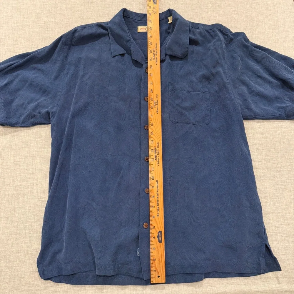 Tommy Bahama Mens XL Blue 100% Silk Palm Jacquard Short Sleeve Camp Shirt